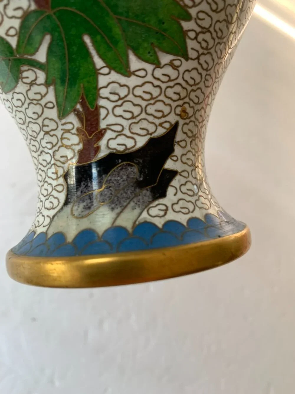 VINTAGE CLOISONNÉ FLOWER FLORAL ENAMEL BRASS VASE MID-20TH CENTURY  HAND-CRAFTED